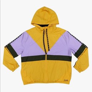 Victoria Secret PINK Green Yellow Lavender Purple Color Block Sherpa Hoodie